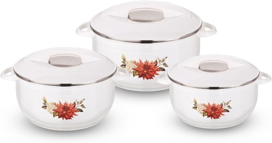 Nova Insulated Hot Pot Set of 3 with lids – 1.2L, 1.6L, and 2.5L sizes displayed together