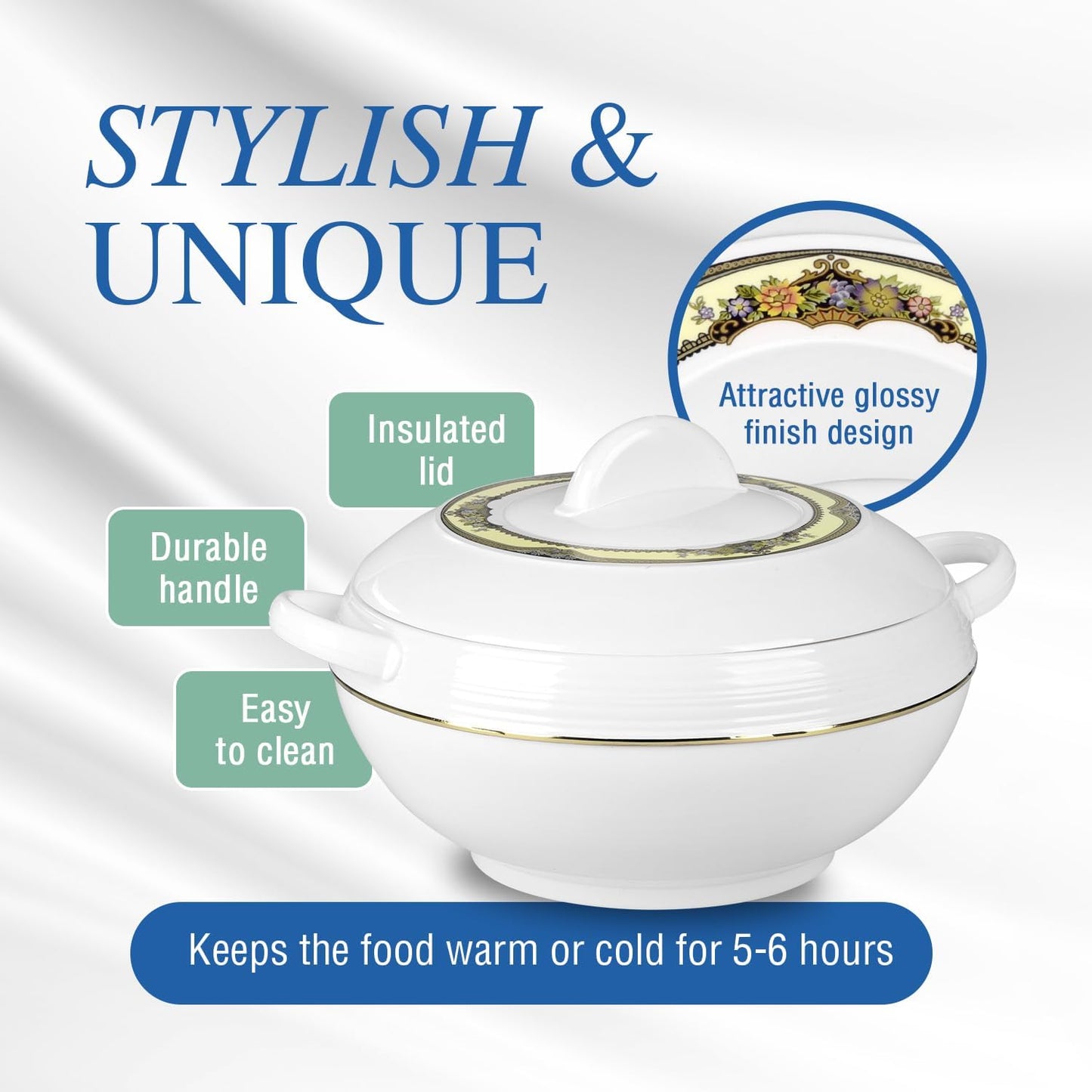 Side view of Ambiente insulated casserole set – sleek, stackable design for compact storage